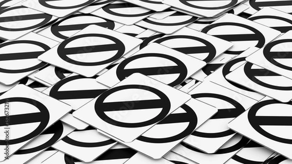 Fototapeta Ordered pile of traffic signs showing a negative sign. This image is a 3d illustration.
