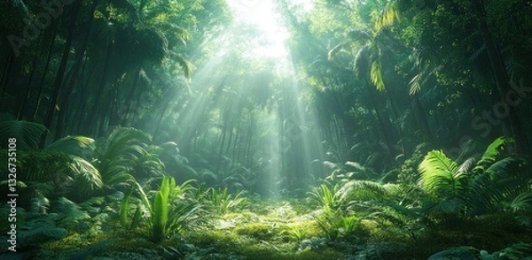 Fototapeta Lush Rainforest Scene in Central America with Dense Canopy and Tropical Flora