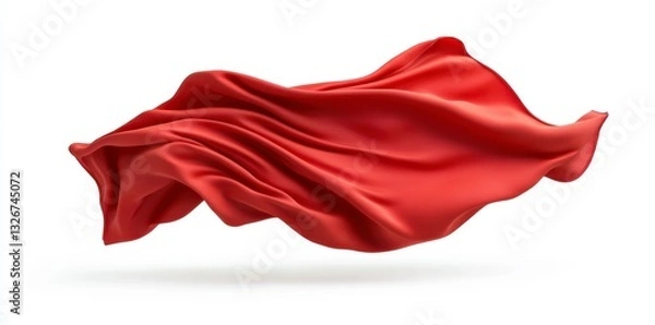 Fototapeta Red fabric flows dynamically against a white background, creating elegant, flowing curves and folds. The rich crimson color and smooth texture are prominent.