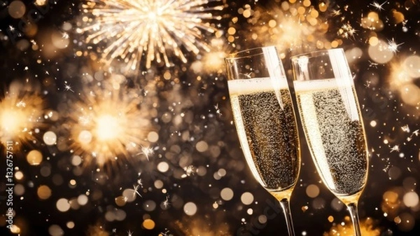 Fototapeta Toasting to New Beginnings with Sparkling Champagne and Fireworks in a Festive Atmosphere