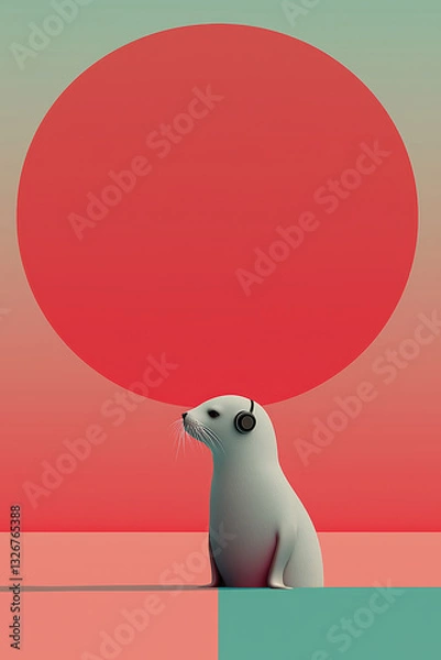 Obraz portrait of a Seal with Headphones, symmetrical aesthetic with graphic elements