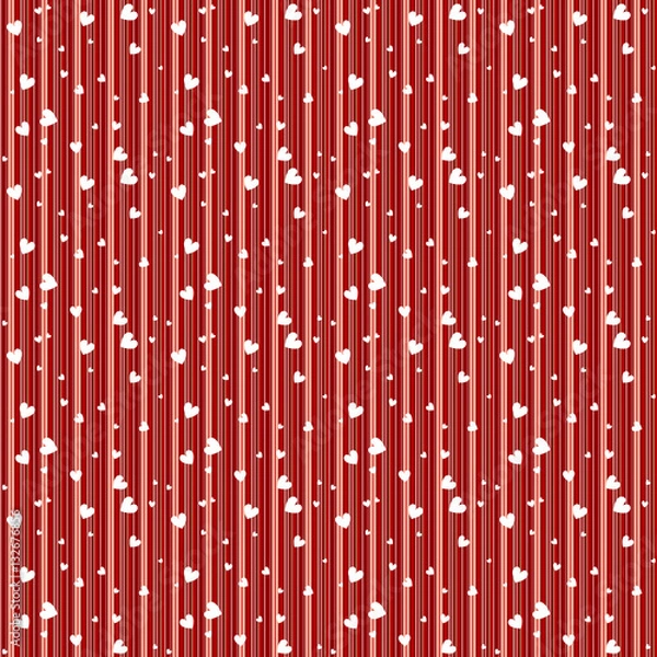 Fototapeta Seamless pattern with white heart on the red stripes background, for your design, textile, cards, poster, for invitations, scrapbooking