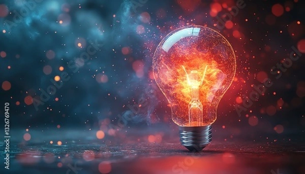 Fototapeta Glowing light bulb with vibrant rays bursting out