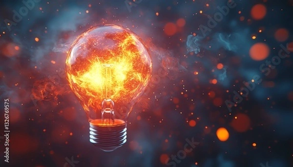 Fototapeta Glowing light bulb with vibrant rays bursting out