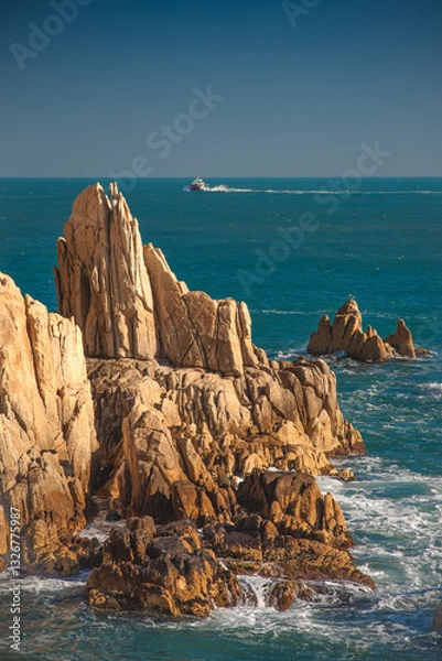 Fototapeta Rocky cliffs of a sea coast line in Korea