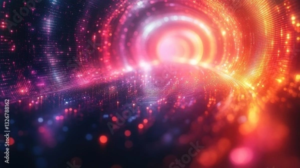 Obraz Abstract Digital Tunnel Of Light With Colorful Particles and Dynamic Energy