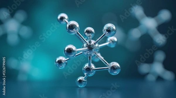 Fototapeta Highly Detailed 3D Rendering of a Molecular Structure: Interconnected Transparent Spheres