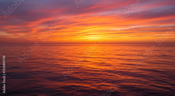 Obraz A stunning sunset over the ocean, with warm orange and pink hues reflecting on the water.