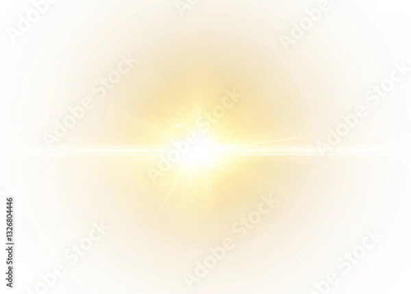 Obraz radiant sunlight effect featuring golden beams, glowing sparkles, and warm halo flares. Perfect for sunrise scenes, cosmic designs, energy bursts, and magical abstract backgrounds. Vector PNG
