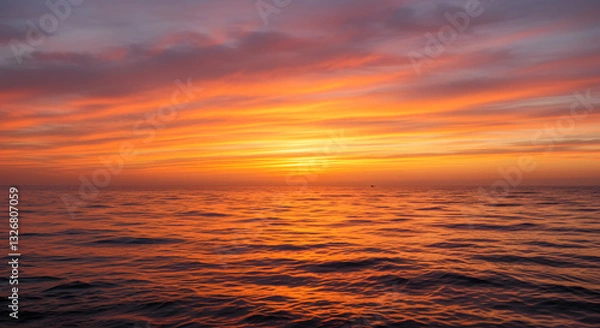 Obraz A stunning sunset over the ocean, with warm orange and pink hues reflecting on the water.