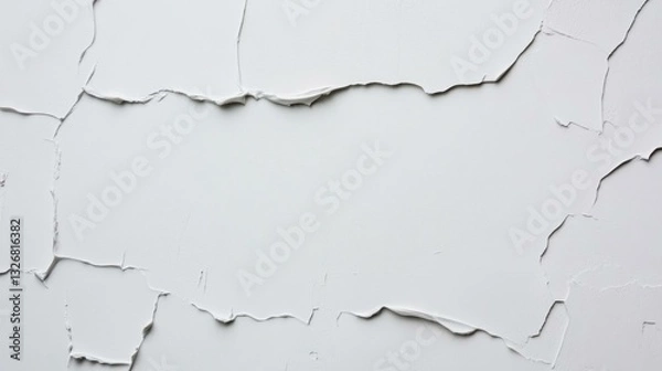 Obraz Textured white wall with peeling paint, showcasing a distressed look perfect for backgrounds, artistic projects, and vintage themes in interior design