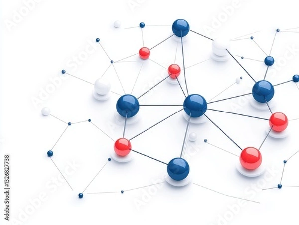 Fototapeta Abstract molecular structure with colorful spheres representing connections and interactions