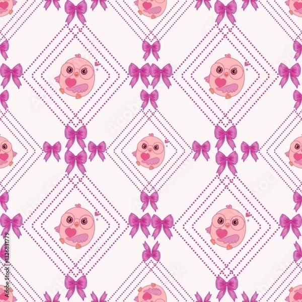 Obraz seamless cute pink bird pattern 