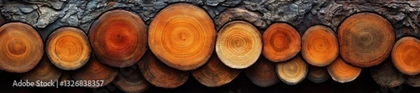 Fototapeta Organic-inspired circular patterns resembling tree rings showcasing natural textures and hues. Generative AI