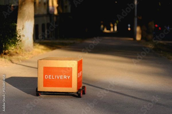 Fototapeta A dummy delivery robot as a visualization of automation technology and artificial intelligence.