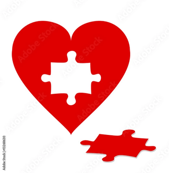 Fototapeta Jigsaw puzzle with red heart isolated on white background