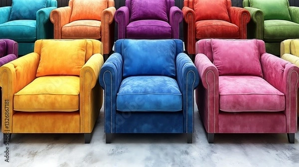 Fototapeta Colorful armchairs showroom floor display