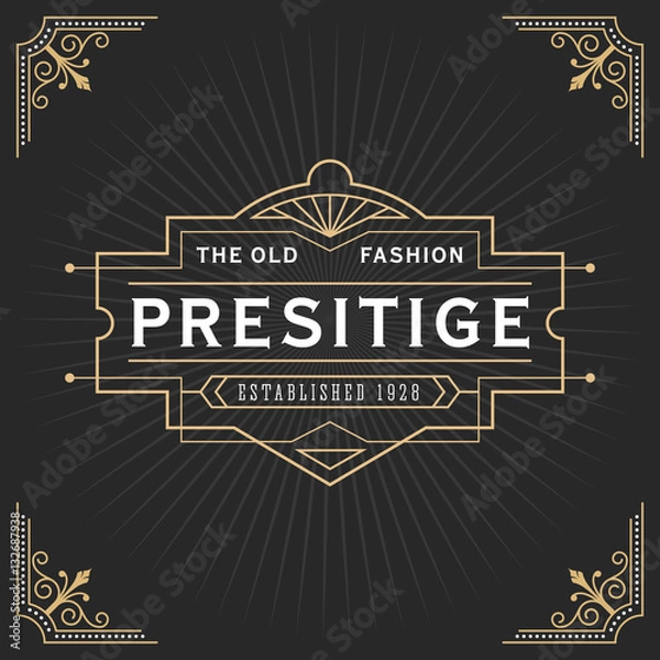 Fototapeta Vintage line frame design for labels, banner, logo, emblem, apparel, t- shirts, sticker and other design object. Vector illustration