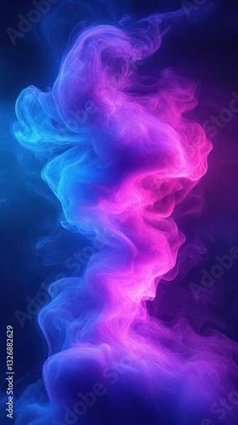 Fototapeta Colorful swirling smoke patterns create a mesmerizing visual effect with vibrant shades of blue and pink in a dark background