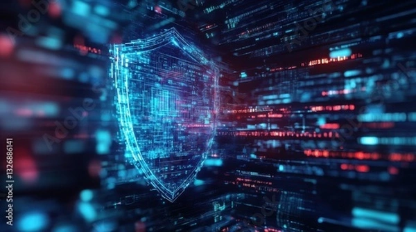 Fototapeta Digital Shield with Data Streams Representing Cybersecurity Concept
