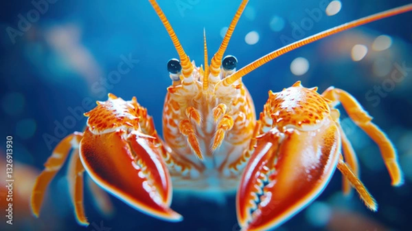 Obraz Astaxanthin, Close-up of a vibrant red lobster shell showcasing intricate details.
