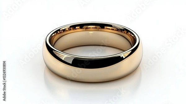 Fototapeta Elegant Gold Ring on White Background with Smooth Reflection and Shiny Surface