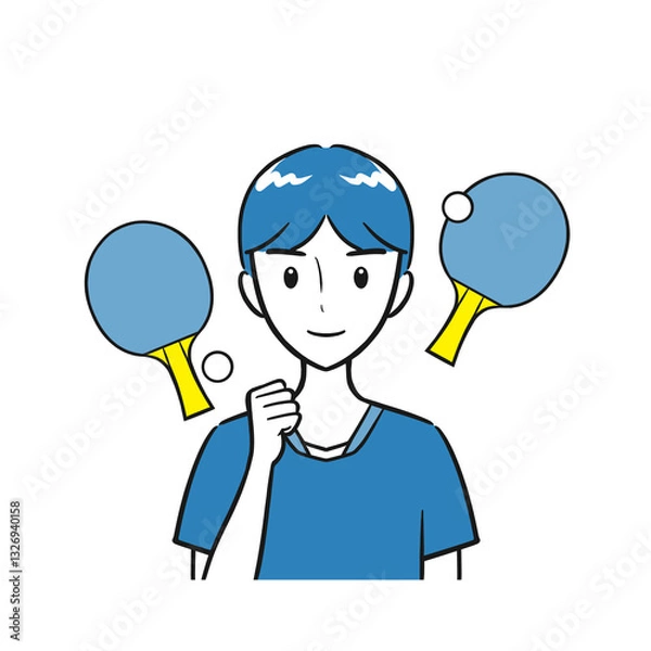 Fototapeta 卓球部・卓球・部活を頑張る男子学生（背景なし・シンプル）