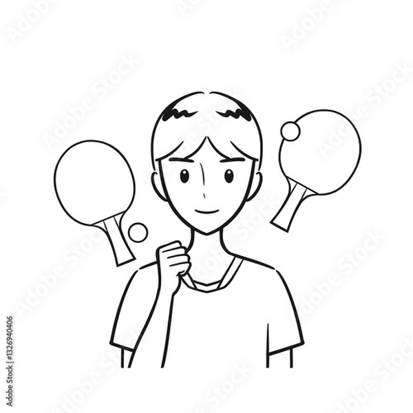 Obraz 卓球部・卓球・部活を頑張る男子学生（線画）