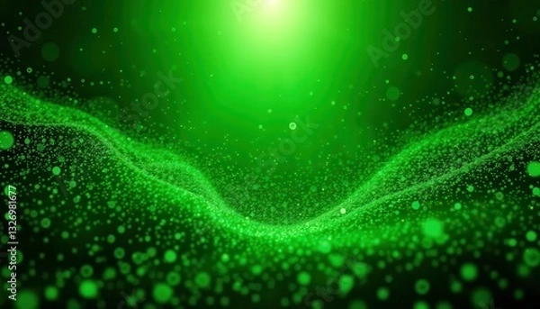 Fototapeta Abstract vibrant green background with sparkling particles and soft wave patterns, creating a dreamy and enchanting atmosphere for creative projects
