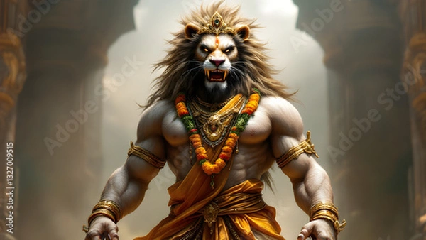 Obraz Hindu God Narasimha Standing Majestically with Power