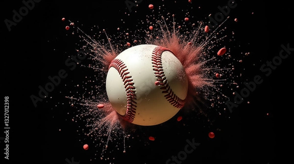 Fototapeta Baseball bursting with colorful powder in a dynamic explosion captured mid-air display