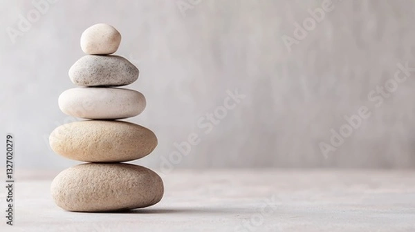 Fototapeta Beautifully Arranged Pebble Stack on a Clean Surface Representing Balance and Calmness : Generative AI