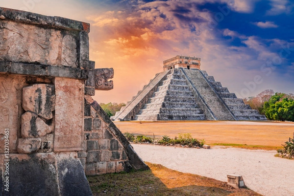 Fototapeta Chichen Itza pyramid, El Castillo, Maya temple with astronomical and cultural significance in Yucatan, Mexico.