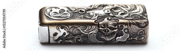 Fototapeta Artistic engraved lighter with intricate designs on a white isolated background