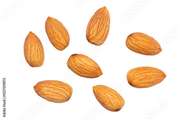 Obraz Top view Almonds isolated on a white background