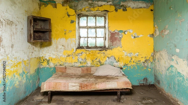 Obraz Common lodging house, A digital artwork of a chaotic lodging house scene with high fidelity details.