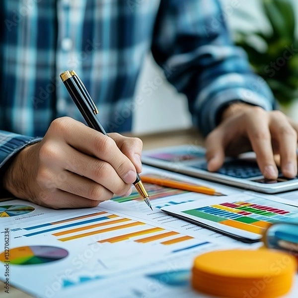 Fototapeta Market research analysis on consumer spending and shopping forecast data in business environment
