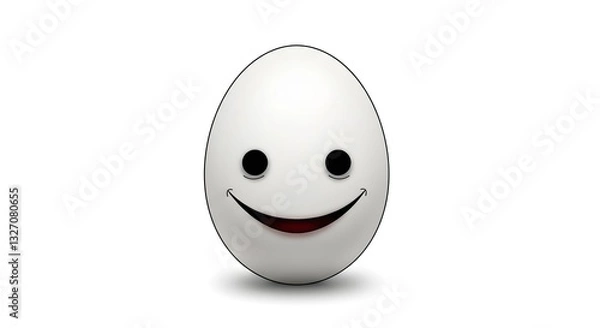 Fototapeta Smiling Egg Character with Cartoon Face on White Background