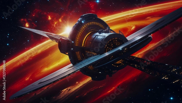 Obraz Futuristic Space Station Orbiting Gas Giant – Sci-Fi Space Exploration Artwork