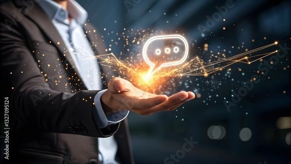 Fototapeta A dynamic image of a businessman's hand holding a smartphone, symbolizing technology, communication, and modern business practices