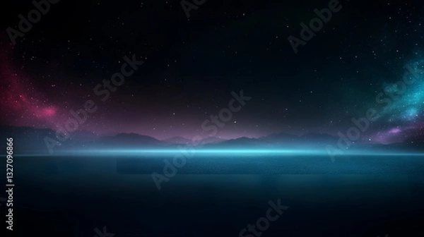 Obraz A Stunning Landscape Displaying Mountains Under A Starry Night Sky