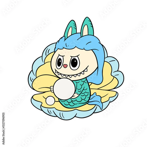Obraz Labubu Mermaid vector illustration blue with pearl oyster