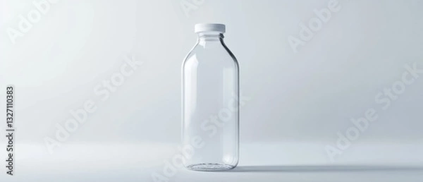 Fototapeta A clear plastic bottle with a white cap on a plain background