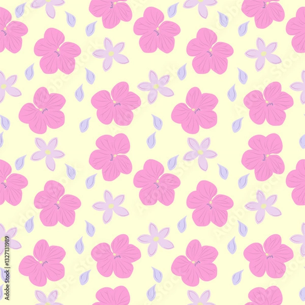 Fototapeta Floral seamless pattern in pastel colors. Vector flat illustration on yellow background