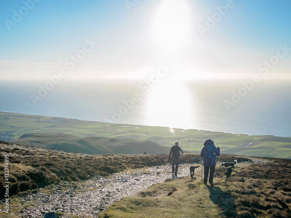 Obraz Family enjoying hiking on Black Combe in the Lake District, overlooking the Irish Sea