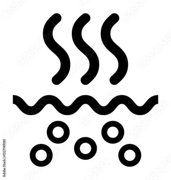 Obraz icon with steam rising and bubbles symbolizing heat cooking and evaporation.