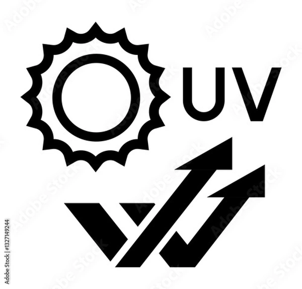 Obraz UV protection icon with a sun and arrows symbolizing ultraviolet radiation sunscreen and skin protection.
