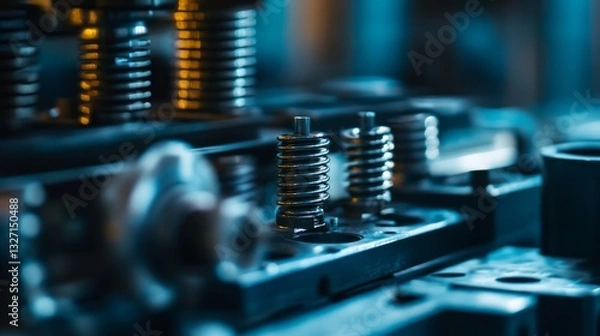 Obraz Closeup of mold and die spring spare parts showcasing hightech spring manufacturing