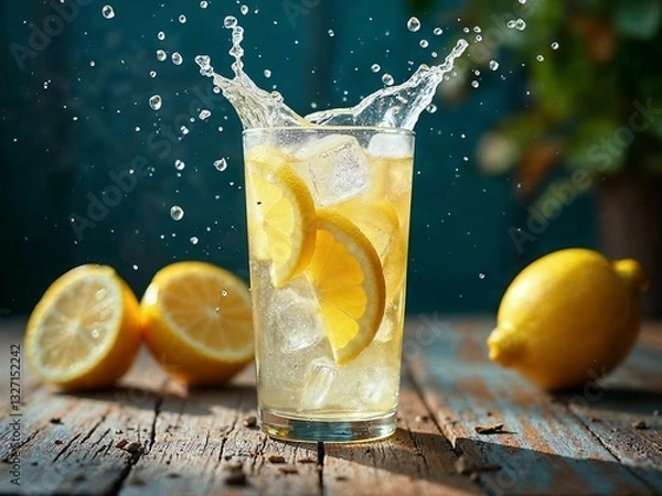 Fototapeta Refreshing Citrus Drink Splash with Lemon and Ice
