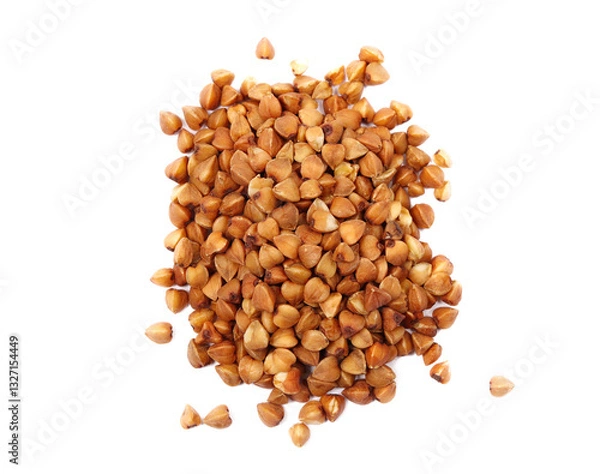 Fototapeta Pile of buckwheat isolated on white background. Top view